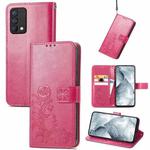 For OPPO Realme GT Master Four-leaf Clasp Embossed Buckle Mobile Phone Protection Leather Case with Lanyard & Card Slot & Wallet & Bracket Function(Magenta)