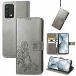 For OPPO Realme GT Master Four-leaf Clasp Embossed Buckle Mobile Phone Protection Leather Case with Lanyard & Card Slot & Wallet & Bracket Function(Grey)