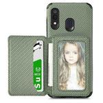 For Samsung Galaxy  A30/A20 Carbon Fiber Magnetic Card Bag TPU+PU Shockproof Back Cover Case with Holder & Card Slot & Photo Frame(Green)