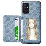 For Samsung Galaxy A71 5G Carbon Fiber Magnetic Card Bag TPU+PU Shockproof Back Cover Case with Holder & Card Slot & Photo Frame(Blue)