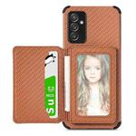 For Samsung Galaxy A82 5G Carbon Fiber Magnetic Card Bag TPU+PU Shockproof Back Cover Case with Holder & Card Slot & Photo Frame(Brown)