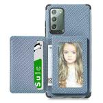 For Samsung Galaxy Note20 Carbon Fiber Magnetic Card Bag TPU+PU Shockproof Back Cover Case with Holder & Card Slot & Photo Frame(Blue)