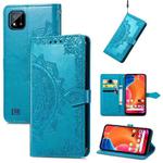 For OPPO Realme C20 Mandala Embossing Pattern Horizontal Flip Leather Case with Holder & Card Slots & Wallet & Lanyard(Blue)