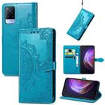 For vivo V21 Mandala Embossing Pattern Horizontal Flip Leather Case with Holder & Card Slots & Wallet & Lanyard(Blue)