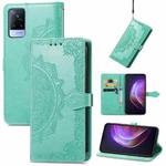 For vivo V21 Mandala Embossing Pattern Horizontal Flip Leather Case with Holder & Card Slots & Wallet & Lanyard(Green)