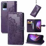 For vivo V21 Mandala Embossing Pattern Horizontal Flip Leather Case with Holder & Card Slots & Wallet & Lanyard(Purple)