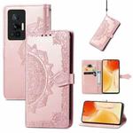 For vivo X70 Pro Mandala Embossing Pattern Horizontal Flip Leather Case with Holder & Card Slots & Wallet & Lanyard(Rose Gold)