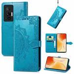 For vivo X70 Pro Mandala Embossing Pattern Horizontal Flip Leather Case with Holder & Card Slots & Wallet & Lanyard(Blue)