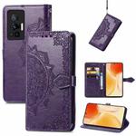 For vivo X70 Pro Mandala Embossing Pattern Horizontal Flip Leather Case with Holder & Card Slots & Wallet & Lanyard(Purple)