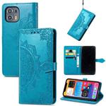 For Motorola Edge 20 Lite Mandala Embossing Pattern Horizontal Flip Leather Case with Holder & Card Slots & Wallet & Lanyard(Blue)