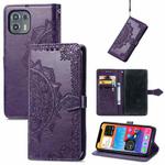 For Motorola Edge 20 Lite Mandala Embossing Pattern Horizontal Flip Leather Case with Holder & Card Slots & Wallet & Lanyard(Purple)