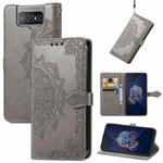 For  Asus Zenfone 8 Flip Mandala Embossing Pattern Horizontal Flip Leather Case with Holder & Card Slots & Wallet & Lanyard(Grey)