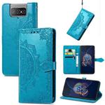 For  Asus Zenfone 8 Flip Mandala Embossing Pattern Horizontal Flip Leather Case with Holder & Card Slots & Wallet & Lanyard(Blue)