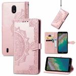 For Nokia C01 Plus Mandala Embossing Pattern Horizontal Flip Leather Case with Holder & Card Slots & Wallet & Lanyard(Rose Gold)