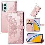 For OnePlus Nord 2 5G Mandala Embossing Pattern Horizontal Flip Leather Case with Holder & Card Slots & Wallet & Lanyard(Rose Gold)