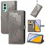 For OnePlus Nord 2 5G Mandala Embossing Pattern Horizontal Flip Leather Case with Holder & Card Slots & Wallet & Lanyard(Grey)
