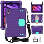 For iPad mini 6 Honeycomb Design EVA + PC Material Four Corner Anti Falling Flat Protective Shell With Strap(Purple+Aqua)