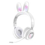 KE-01 Rabbit Ear Wireless Bluetooth 5.0 Stereo Music Foldable Headset with Mic For PC(Ivory White)