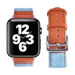 Silver Buckle Leather Strap For Apple Watch Series 9&8&7 41mm / SE 3&SE 2&6&SE&5&4 40mm / 3&2&1 38mm(Light blue + brown)