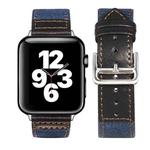 Silver Buckle Leather Strap For Apple Watch Ultra 49mm&Watch Ultra 2 49mm / Series 9&8&7 45mm / SE 3&SE 2&6&SE&5&4 44mm / 3&2&1 42mm(Blue+Black)