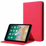 For iPad mini 6 Cloth Teature Horizontal Flip PU Leather Tablet Case with Holder & Card Slots(Red)