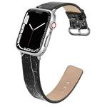 Marbled Leather Strap For Apple Watch Ultra 49mm / Series 8&7 45mm / SE 2&6&SE&5&4 44mm / 3&2&1 42mm(Black)