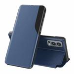For OnePlus Nord 2 5G Side Display Magnetic Shockproof Horizontal Flip Leather Case with Holder(Blue)