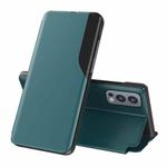 For OnePlus Nord 2 5G Side Display Magnetic Shockproof Horizontal Flip Leather Case with Holder(Green)