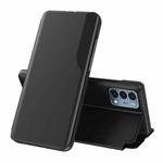 For OnePlus Nord N200 5G Side Display Magnetic Shockproof Horizontal Flip Leather Case with Holder(Black)