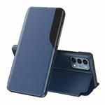 For OnePlus Nord N200 5G Side Display Magnetic Shockproof Horizontal Flip Leather Case with Holder(Blue)