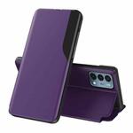 For OnePlus Nord N200 5G Side Display Magnetic Shockproof Horizontal Flip Leather Case with Holder(Purple)