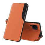 For Samsung Galaxy A22 5G Side Display  Shockproof Horizontal Flip Leather Case with Holder(Orange)