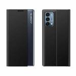 For OnePlus Nord 2 5G Side Window Display Magnetic Suction Plain Grain Flip PU Leather + PC Case with Holder(Black)
