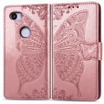 Butterfly Love Flowers Embossing Horizontal Flip Leather Case for Google Pixel 3A XL, with Holder & Card Slots & Wallet & Lanyard(Rose gold)