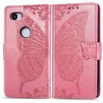 Butterfly Love Flowers Embossing Horizontal Flip Leather Case for Google Pixel 3A XL, with Holder & Card Slots & Wallet & Lanyard(Pink)