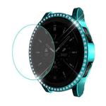 For Samsung Galaxy Watch4 Classic 42mm ENKAY Hat-Prince 2 in 1 Full Coverage Electroplated PC Case with Decorative Diamond + Tempered Glass Protector(Cyan)