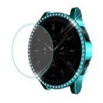 For Samsung Galaxy Watch4 Classic 46mm ENKAY Hat-Prince 2 in 1 Full Coverage Electroplated PC Case with Decorative Diamond + Tempered Glass Protector(Cyan)