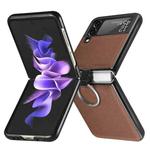 For Samsung Galaxy Z Flip3 5G Litchi Pattern Folding Phone Case with Ring Buckle(Brown)