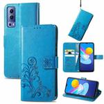 For vivo Y72 5G Four-leaf Clasp Embossed Leather Case with Lanyard & Card Slot & Wallet & Holder(Blue)