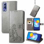 For vivo Y72 5G Four-leaf Clasp Embossed Leather Case with Lanyard & Card Slot & Wallet & Holder(Grey)