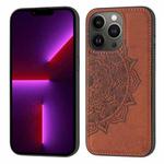 Mandala Embossed Cloth Cover PC + TPU Case with Magnetic Function and Hand Strap For iPhone 13 Pro Max(Brown)