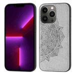 Mandala Embossed Cloth Cover PC + TPU Case with Magnetic Function and Hand Strap For iPhone 13 Pro Max(Grey)
