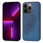 Mandala Embossed Cloth Cover PC + TPU Case with Magnetic Function and Hand Strap For iPhone 13 Pro(Blue)