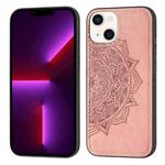 Mandala Embossed Cloth Cover PC + TPU Case with Magnetic Function and Hand Strap For iPhone 13 mini(Rose Gold)