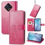 For Infinix Zero 8 Four-leaf Clasp Embossed Leather Case with Lanyard & Card Slot & Wallet & Holder(Magenta)