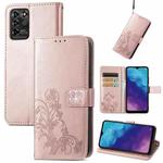 For ZTE V30 Vita Four-leaf Clasp Embossed Leather Case with Lanyard & Card Slot & Wallet & Holder(Rose Gold)