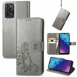 For ZTE V30 Vita Four-leaf Clasp Embossed Leather Case with Lanyard & Card Slot & Wallet & Holder(Grey)