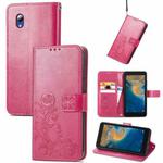 For ZTE Blade A31 Lite Four-leaf Clasp Embossed Leather Case with Lanyard & Card Slot & Wallet & Holder(Magenta)