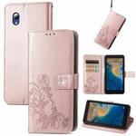 For ZTE Blade A31 Lite Four-leaf Clasp Embossed Leather Case with Lanyard & Card Slot & Wallet & Holder(Rose Gold)