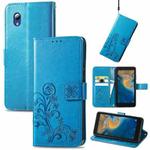 For ZTE Blade A31 Lite Four-leaf Clasp Embossed Leather Case with Lanyard & Card Slot & Wallet & Holder(Blue)